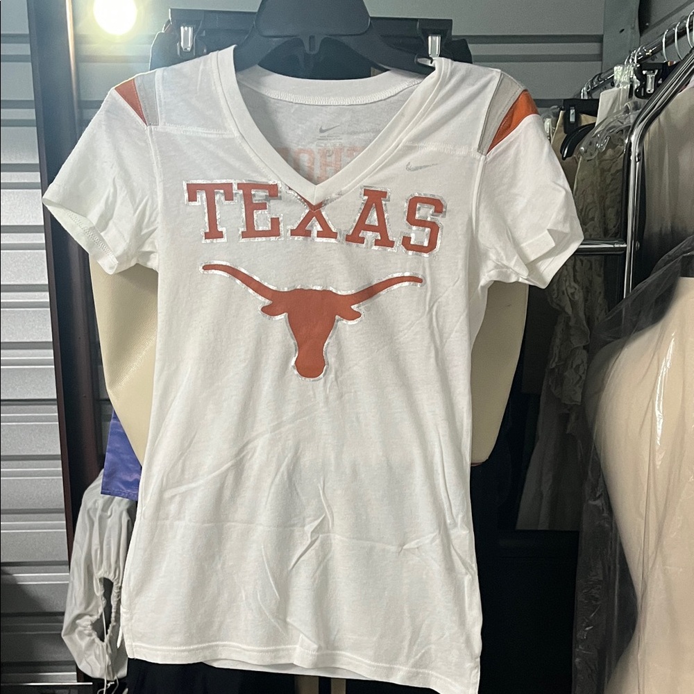 Nike Women's White and Orange Texas Longhorns V-Neck Jersey Tee Shirt